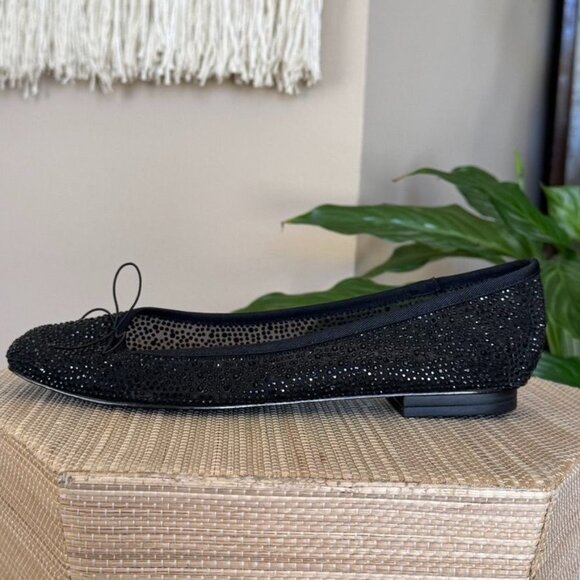 Adrianna Papell Black Sheer Mesh Black Crystal Embellished Ballet Flats Size 8.5 - Picture 5 of 13